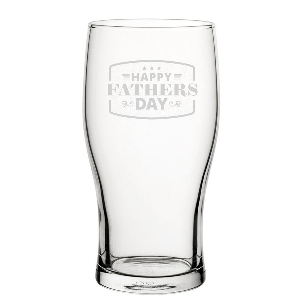Happy Fathers Day Bordered Design - Engraved Novelty Tulip Pint Glass