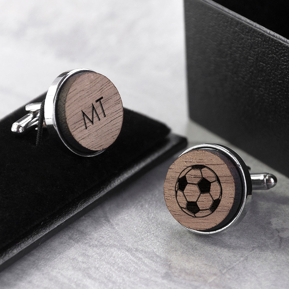 Personalised Iconic Hobbies Engraved Round Walnut Cufflinks