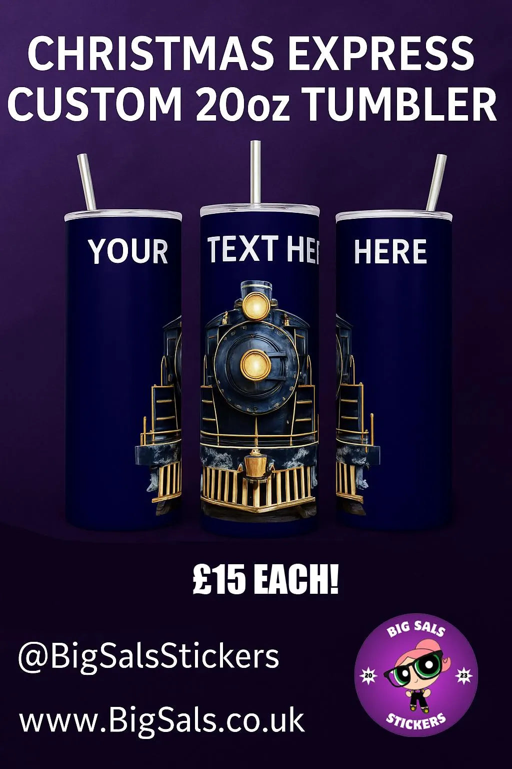 Christmas Express 20oz Custom Tumbler | Personalised Christmas Train Cup | Big Sals
