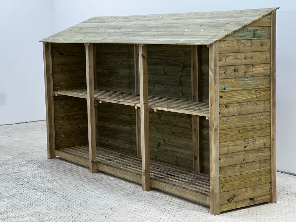 Wooden Premium Tongue/Groove Log Store with Shelf W-335cm, H-126cm or 180cm, D-88cm