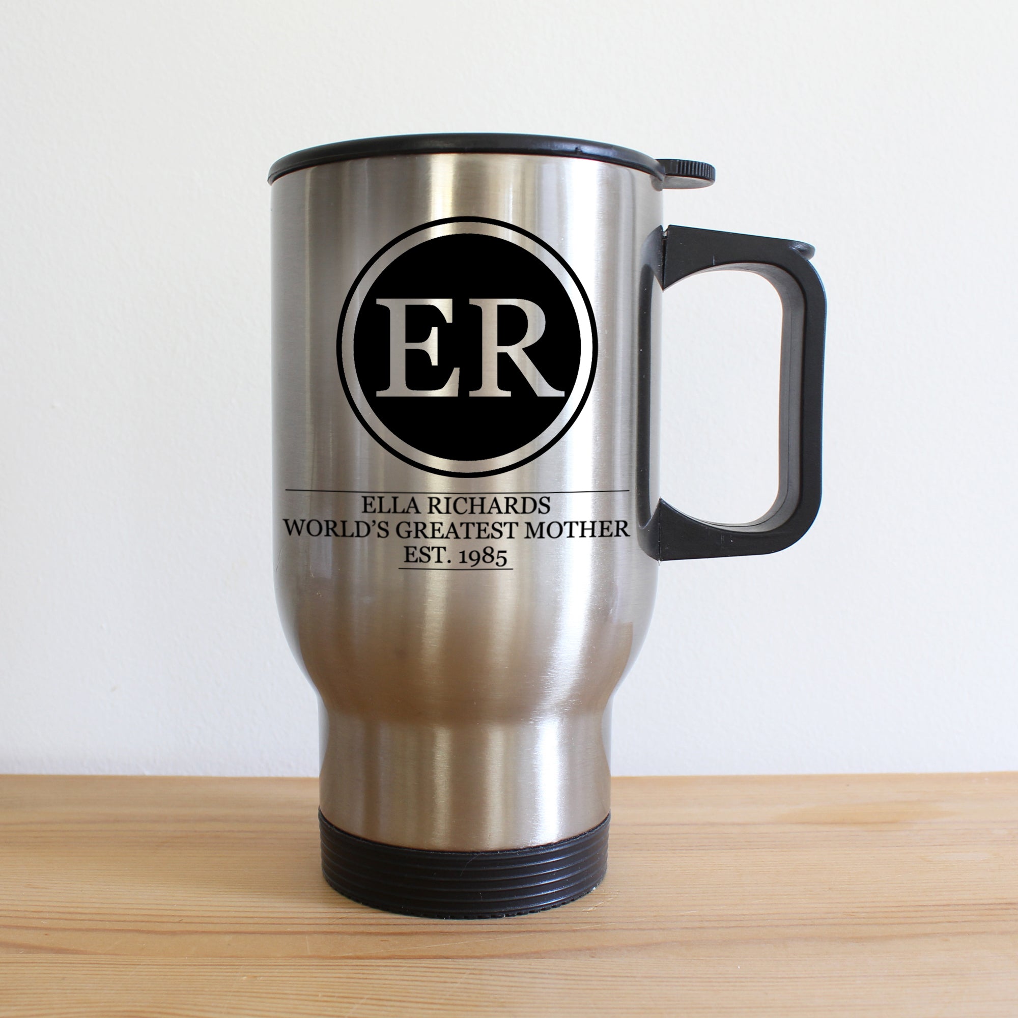 Personalised Initials Monogram Mum/ Dad Silver Travel Mug