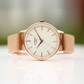 Ladies Archiect Blanc - Modern Font Engraving, Rose Gold Mesh Strap