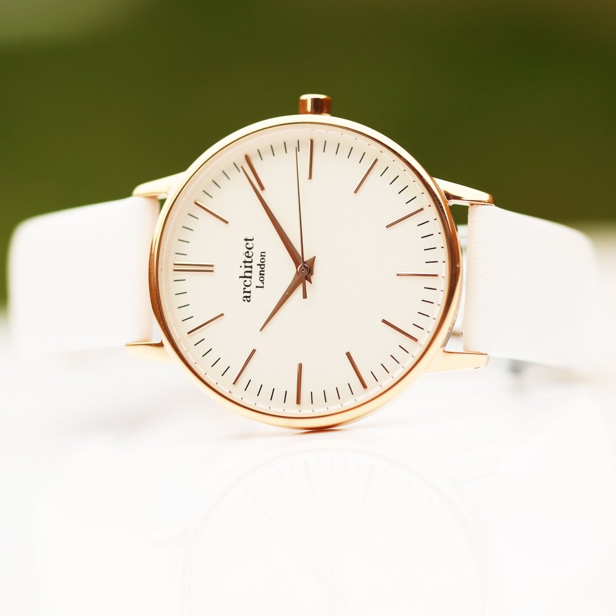 Ladies Archiect Blanc - Modern Font Engraving, White Strap
