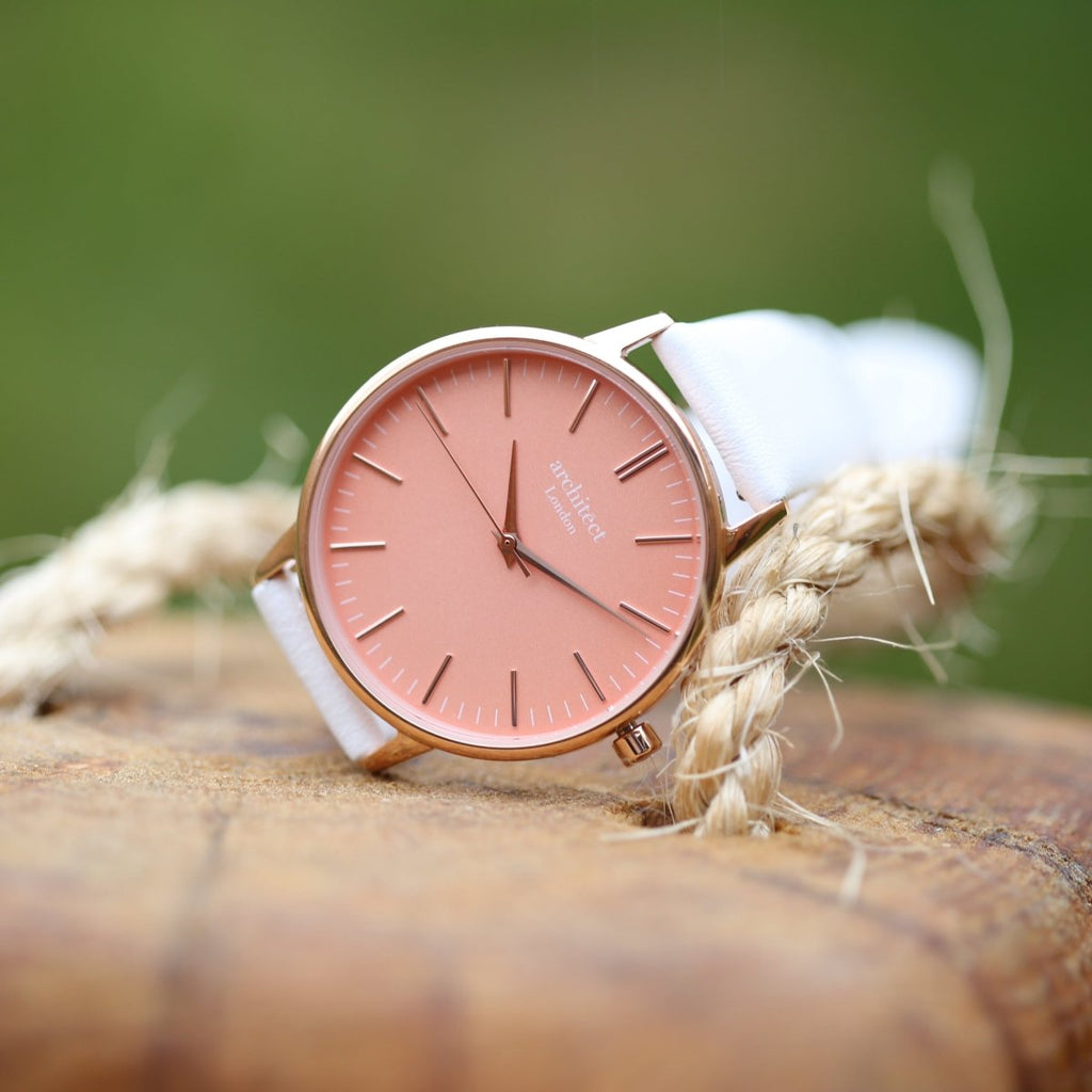 Ladies Archiect Coral - Handwriting Engraving, White Strap