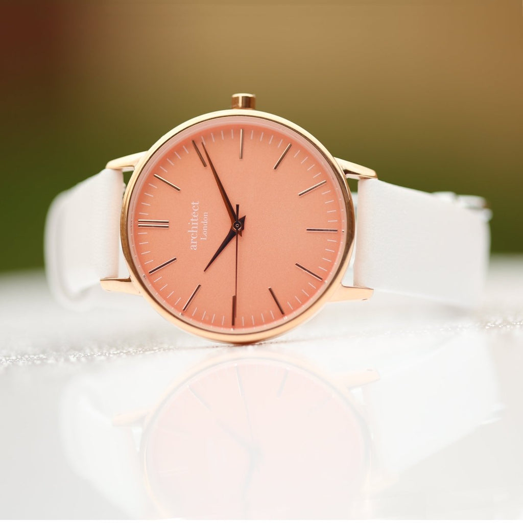 Ladies Archiect Coral - Handwriting Engraving, White Strap