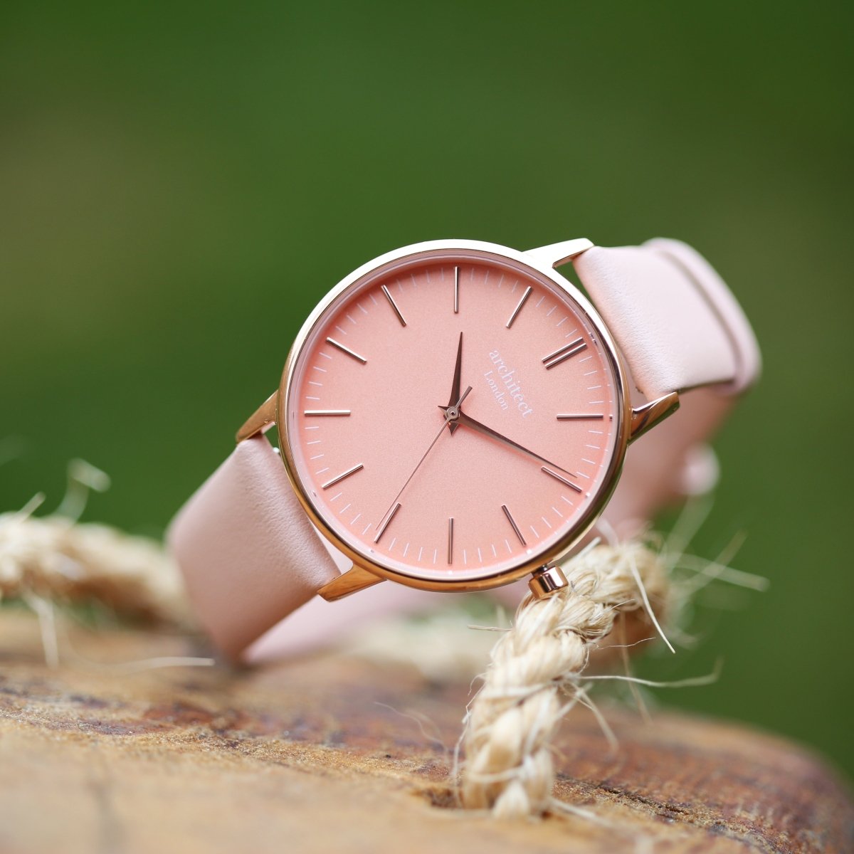 Ladies Archiect Coral - Modern Font Engraving, Light Pink Strap