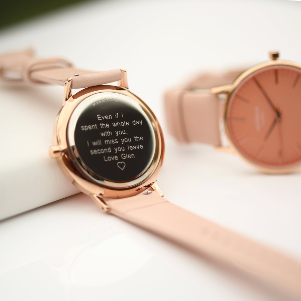Ladies Archiect Coral - Modern Font Engraving, Light Pink Strap