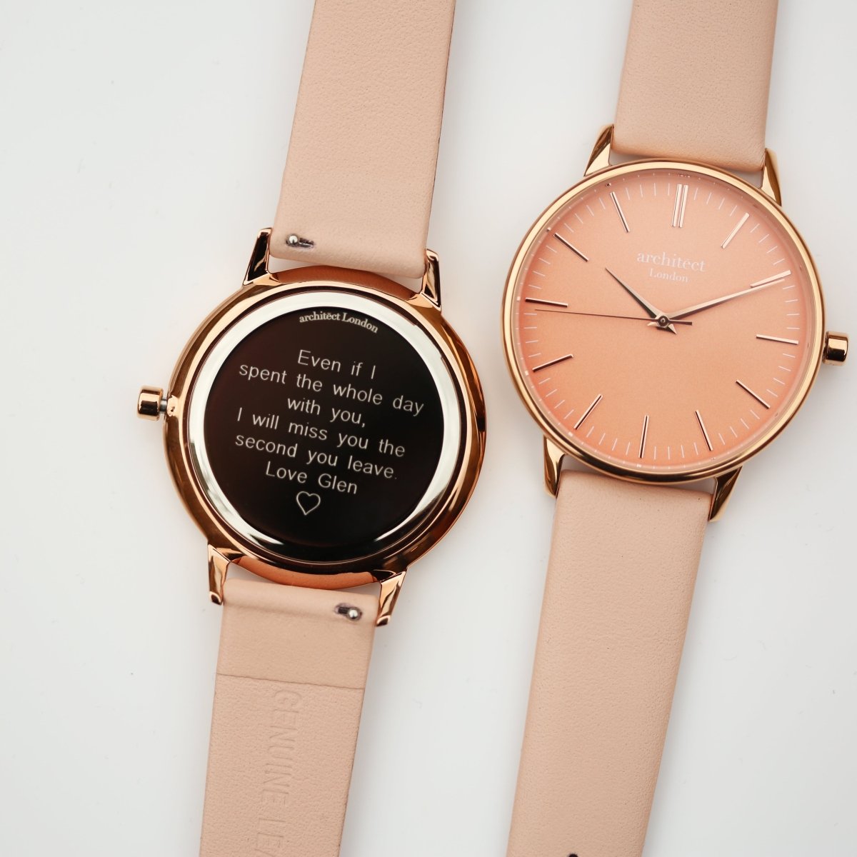 Ladies Archiect Coral - Modern Font Engraving, Light Pink Strap