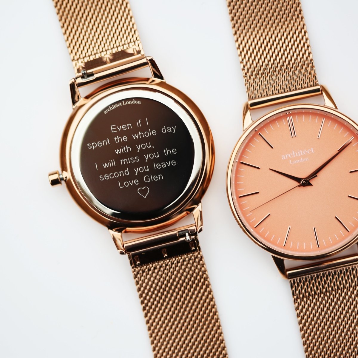 Ladies Archiect Coral - Modern Font Engraving, Rose Gold Mesh Strap