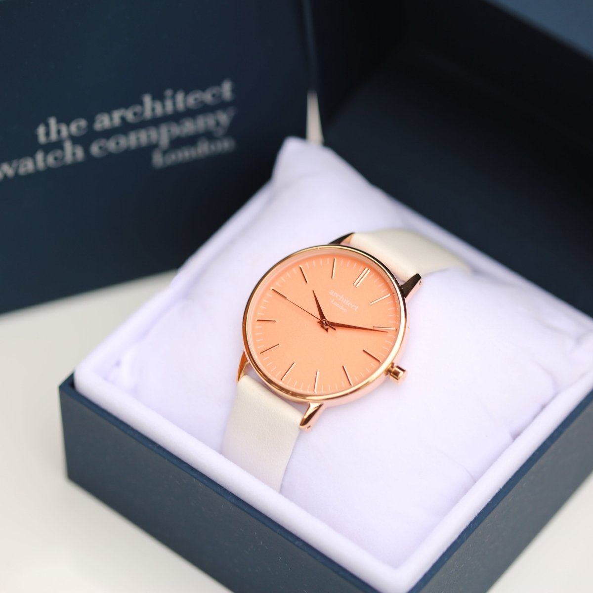 Ladies Archiect Coral - Modern Font Engraving, White Strap