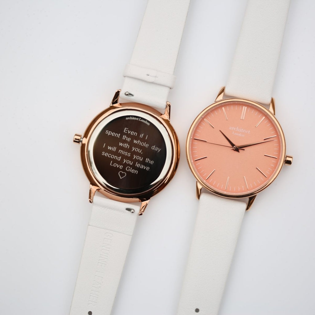 Ladies Archiect Coral - Modern Font Engraving, White Strap