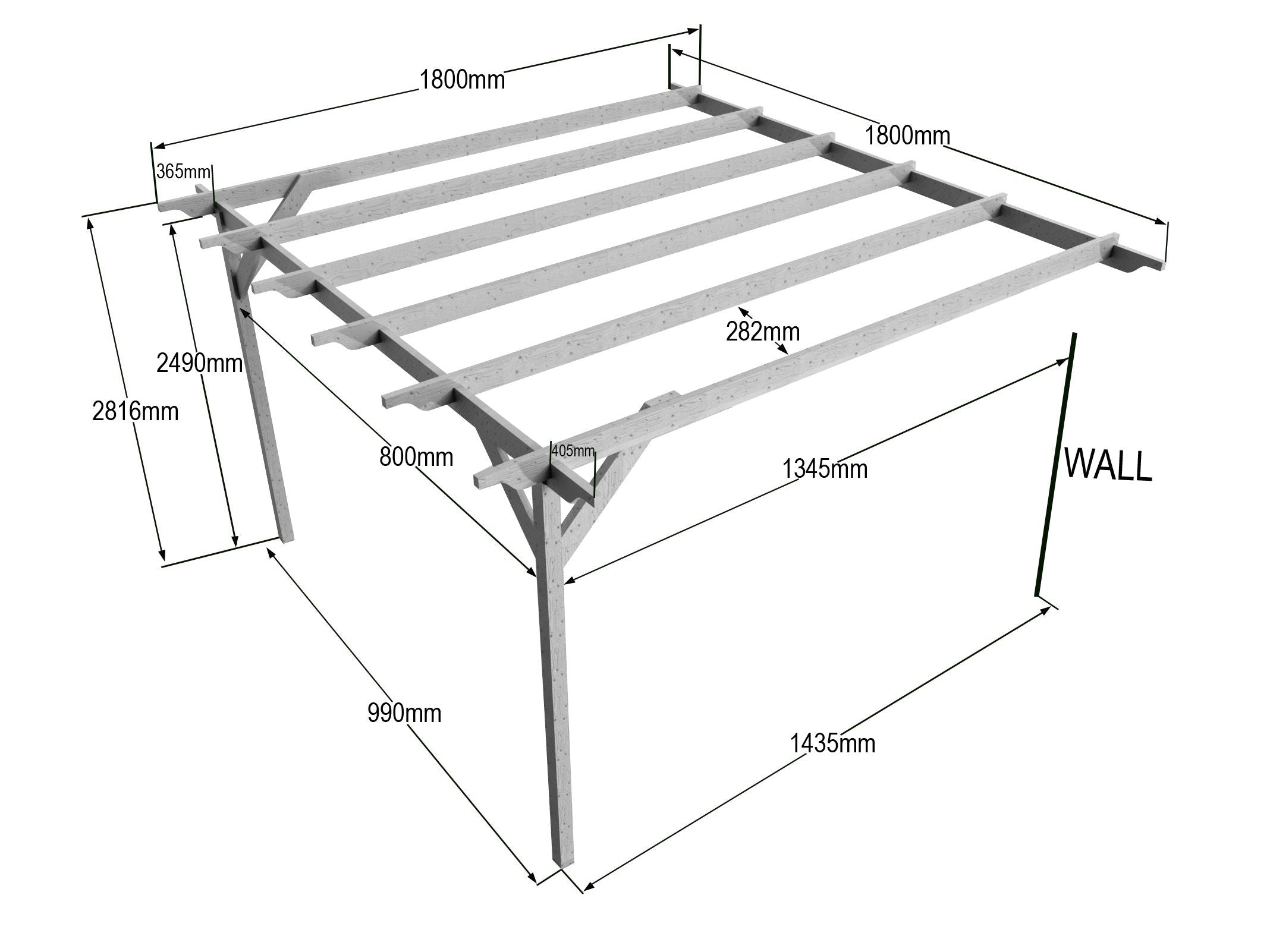 Wall Mounted Wooden Pergola Kit - Longhorn Design