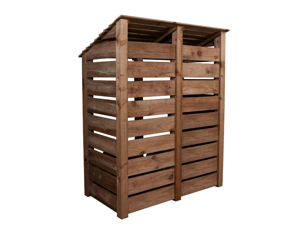 Slatted Wooden Log Store with Shelf W-146cm, H-126cm or 180cm, D-88cm - Brown Finish