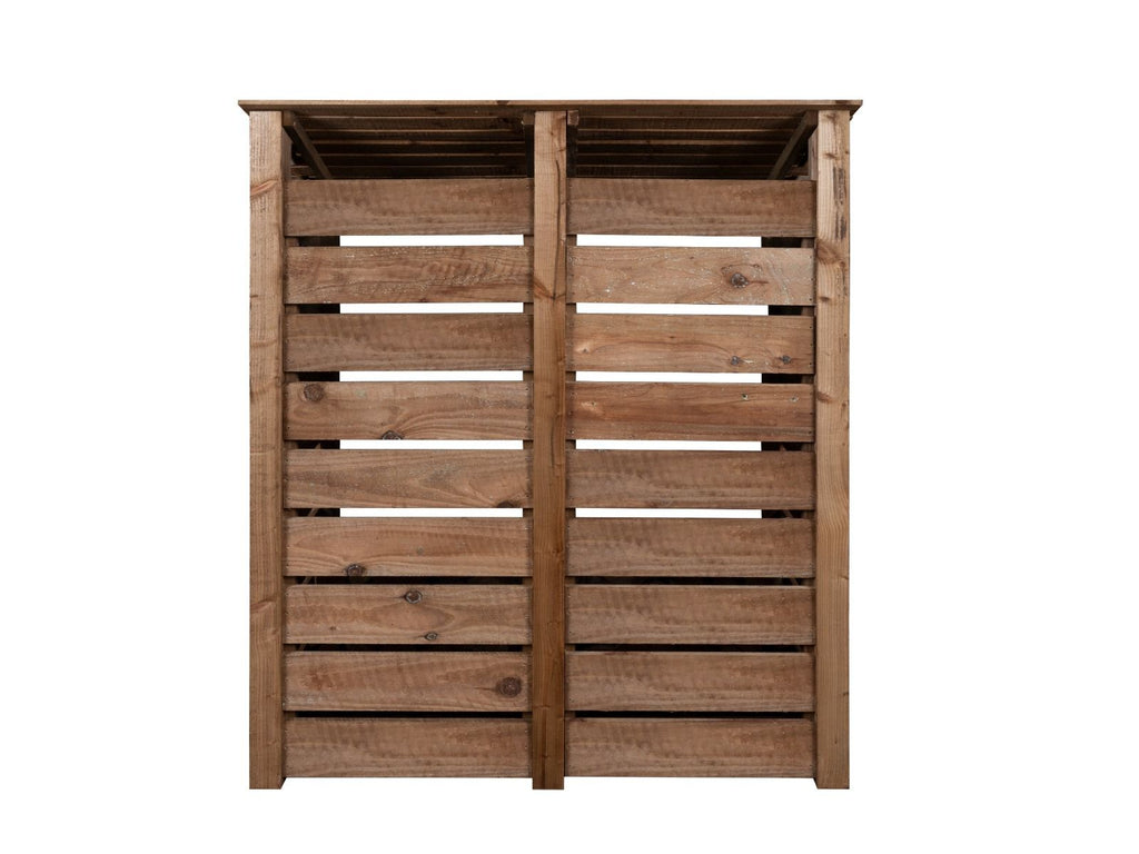 Slatted Wooden Log Store W-146cm, H-126cm or 180cm, D-88cm - Brown Finish