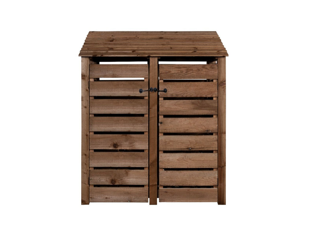 Slatted Wooden Log Store with Door W-146cm, H-126cm or 180cm, D-88cm - Brown Finish