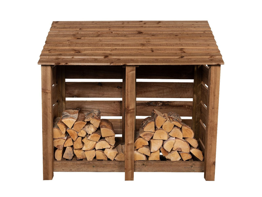 Slatted Wooden Log Store W-146cm, H-126cm or 180cm, D-88cm - Brown Finish