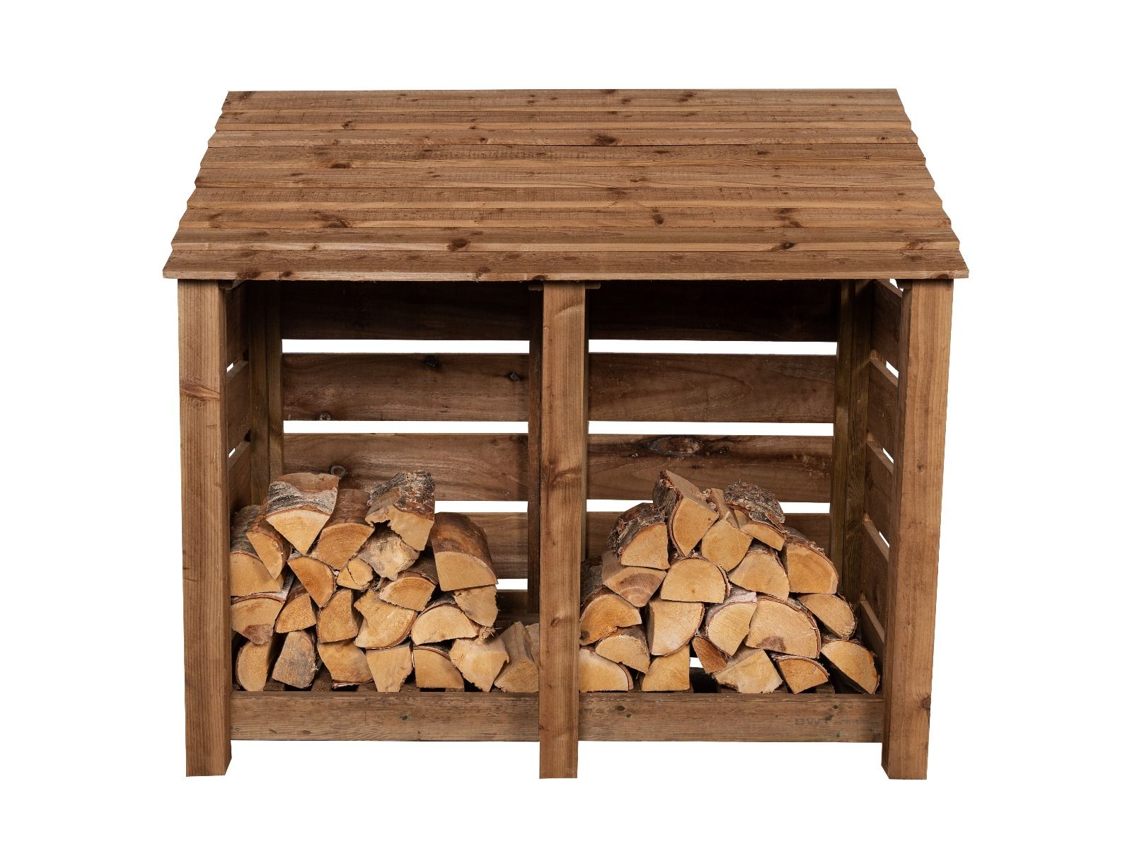 Slatted Wooden Log Store W-146cm, H-126cm or 180cm, D-88cm - Brown Finish