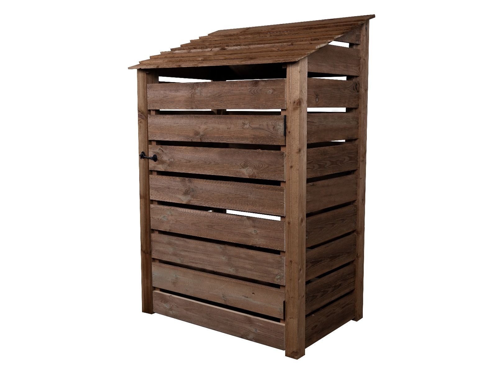 Slatted Wooden Log Store with Door W-119cm, H-126cm or 180cm, D-88cm - Brown Finish