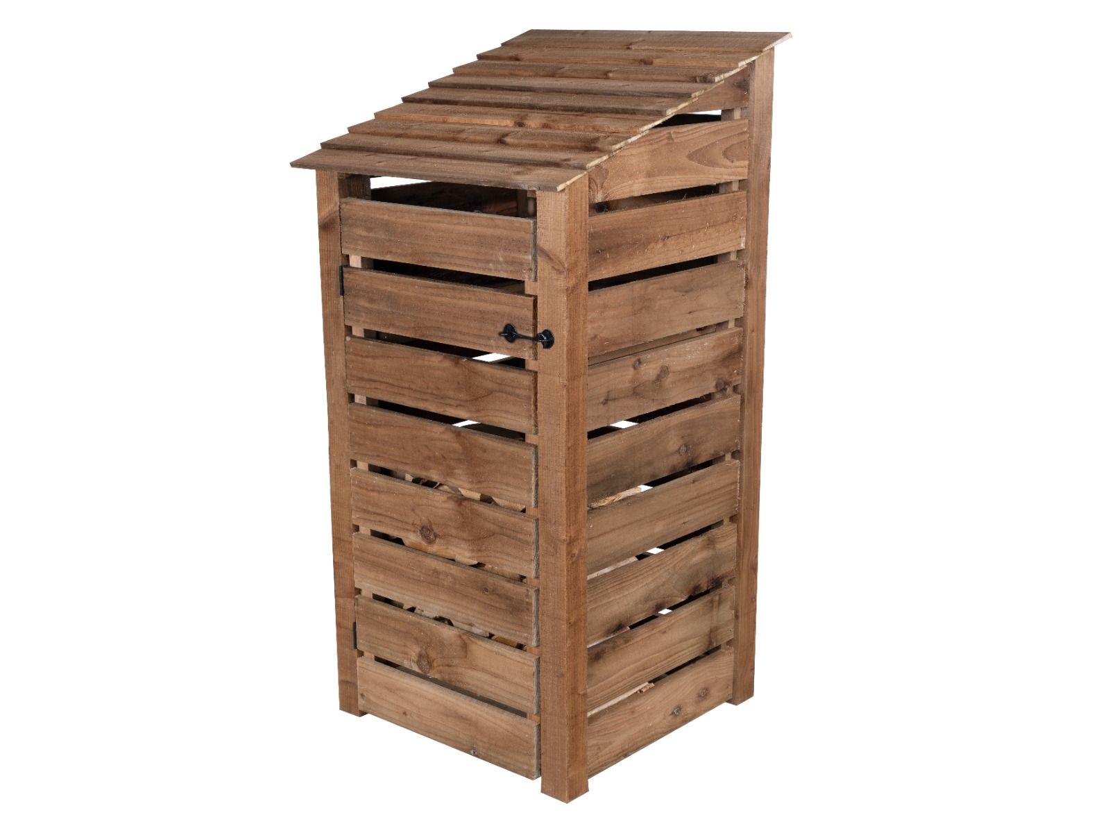 Slatted Wooden Log Store with Door and Shelf W-99cm, H-126cm or 180cm, D-88cm - Brown Finish