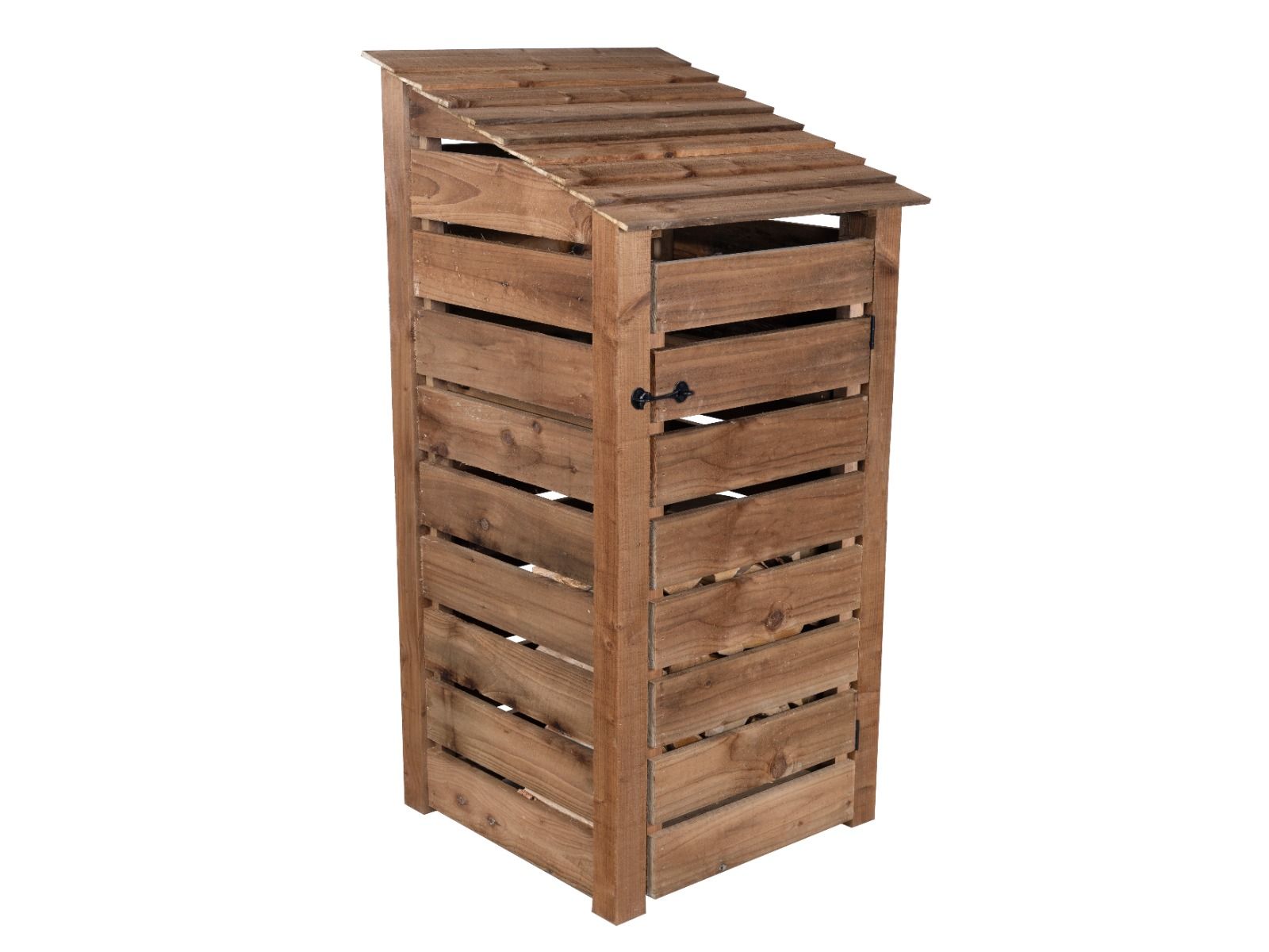 Slatted Wooden Log Store with Door W-99cm, H-126cm or 180cm, D-88cm - Brown Finish