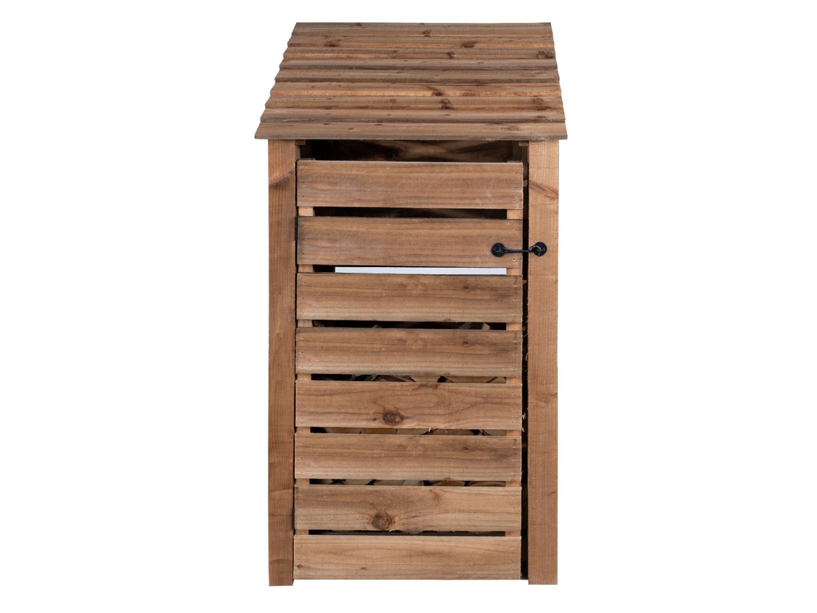 Slatted Wooden Log Store with Door W-99cm, H-126cm or 180cm, D-88cm - Brown Finish