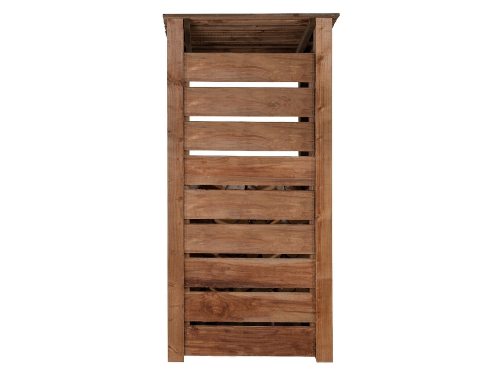 Slatted Wooden Log Store with Door and Shelf W-99cm, H-126cm or 180cm, D-88cm - Brown Finish