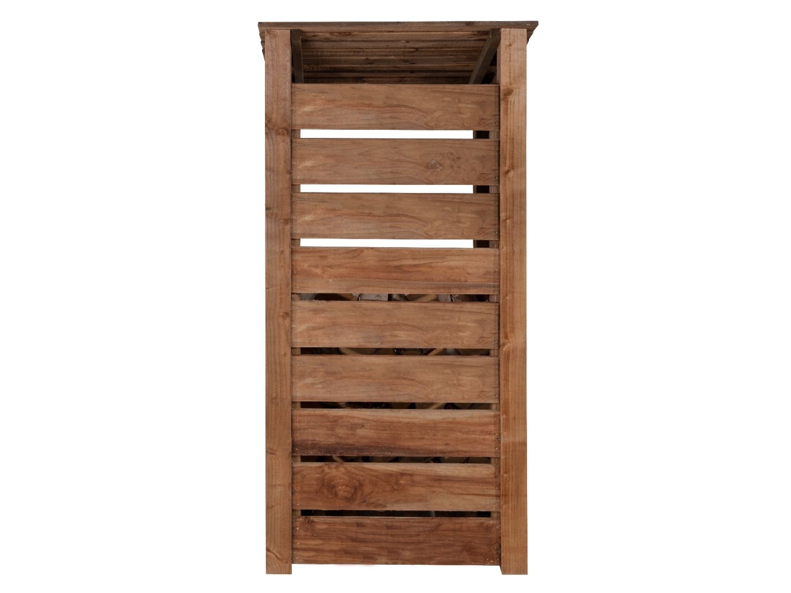 Slatted Wooden Log Store with Shelf W-99cm, H-126cm or 180cm, D-88cm - Brown Finish