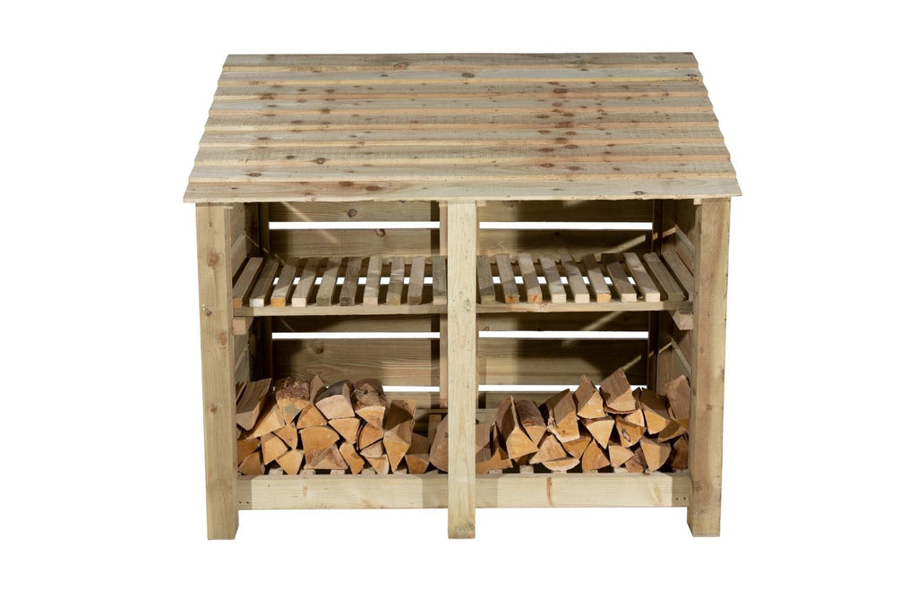Slatted Wooden Log Store with Shelf W-146cm, H-126cm or 180cm, D-88cm