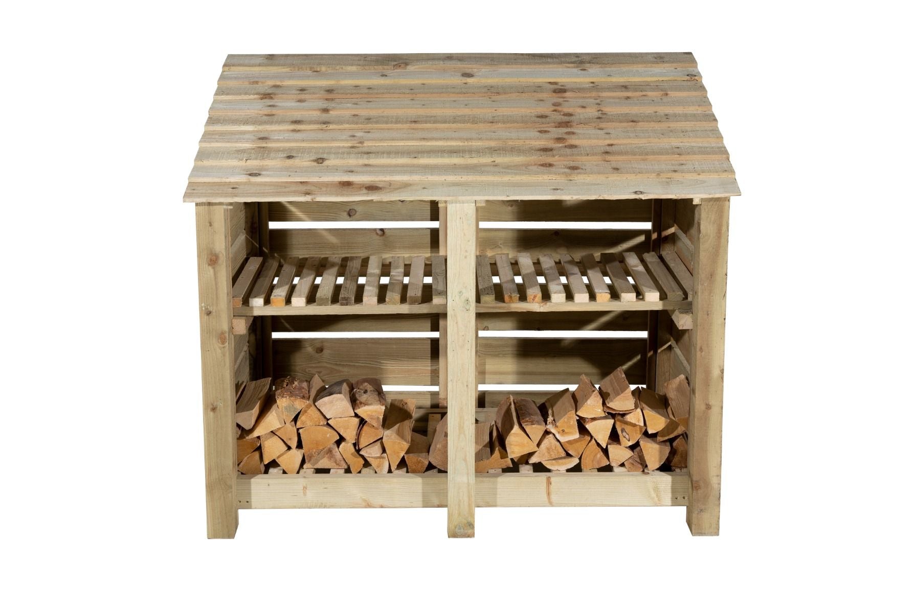 Slatted Wooden Log Store with Shelf W-146cm, H-126cm or 180cm, D-88cm