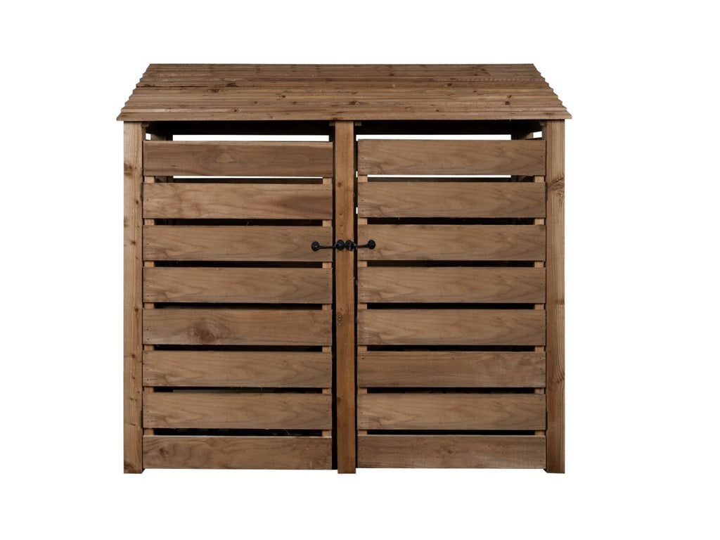 Slatted Wooden Log Store with Doors W-187cm, H-126cm or 180cm, D-88cm - Brown Finish