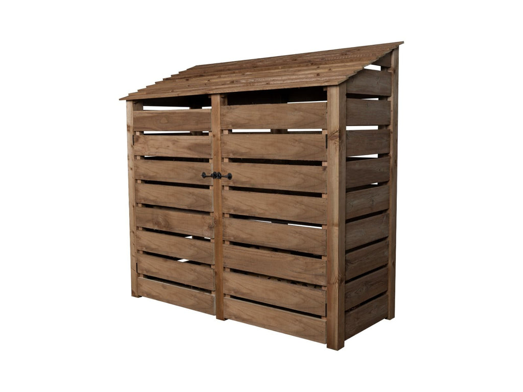 Slatted Wooden Log Store with Doors And Shelf W-187cm, H-126cm or 180cm, D-88cm - Brown Finish