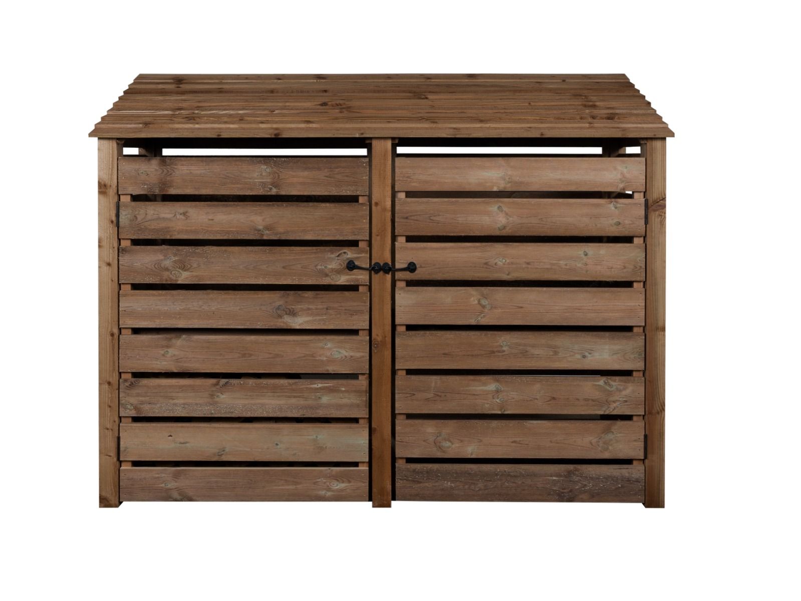 Slatted Wooden Log Store with Doors and Shelf W-227cm, H-126cm or 180cm, D-88cm - Brown Finish