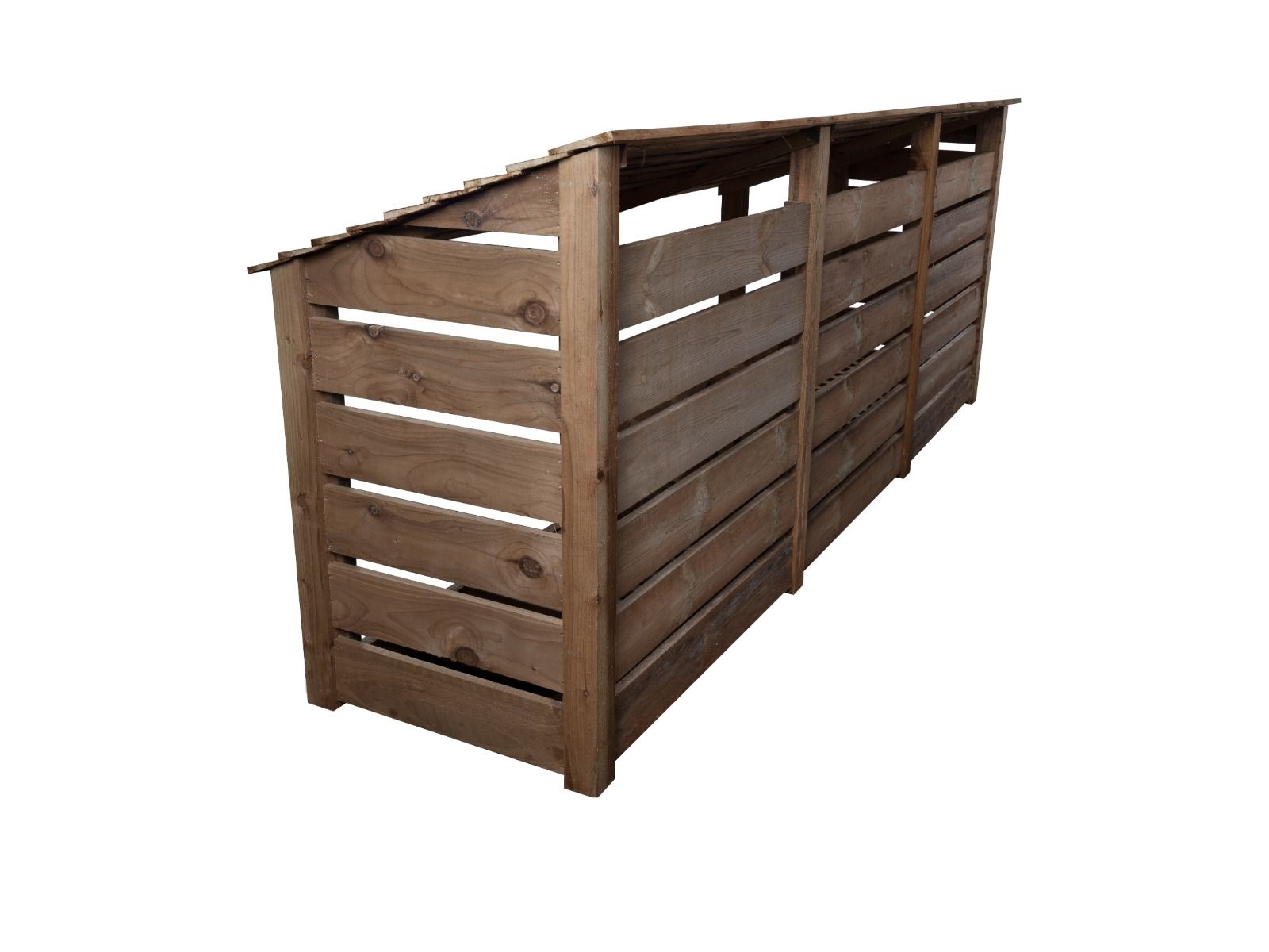 Slatted Wooden Log Store W-335cm, H-126cm or 180cm, D-88cm - Brown Finish
