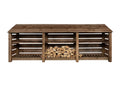 Slatted Wooden Log Store with Shelf W-335cm, H-126cm or 180cm, D-88cm - Brown Finish