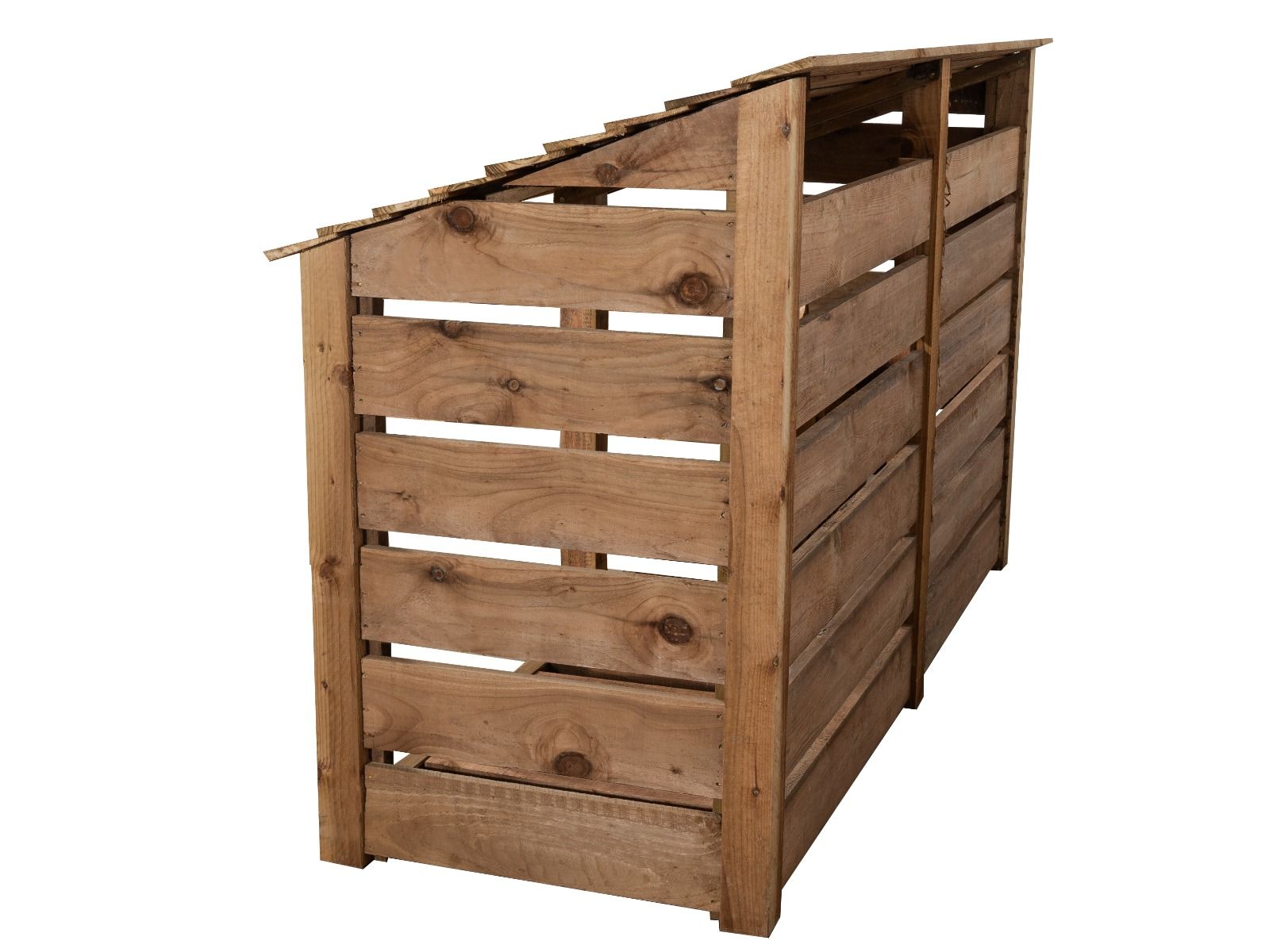 Slatted Wooden Log Store W-227cm, H-126cm or 180cm, D-88cm - Brown Finish