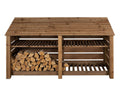 Slatted Wooden Log Store with Shelf W-227cm, H-126cm or 180cm, D-88cm - Brown Finish