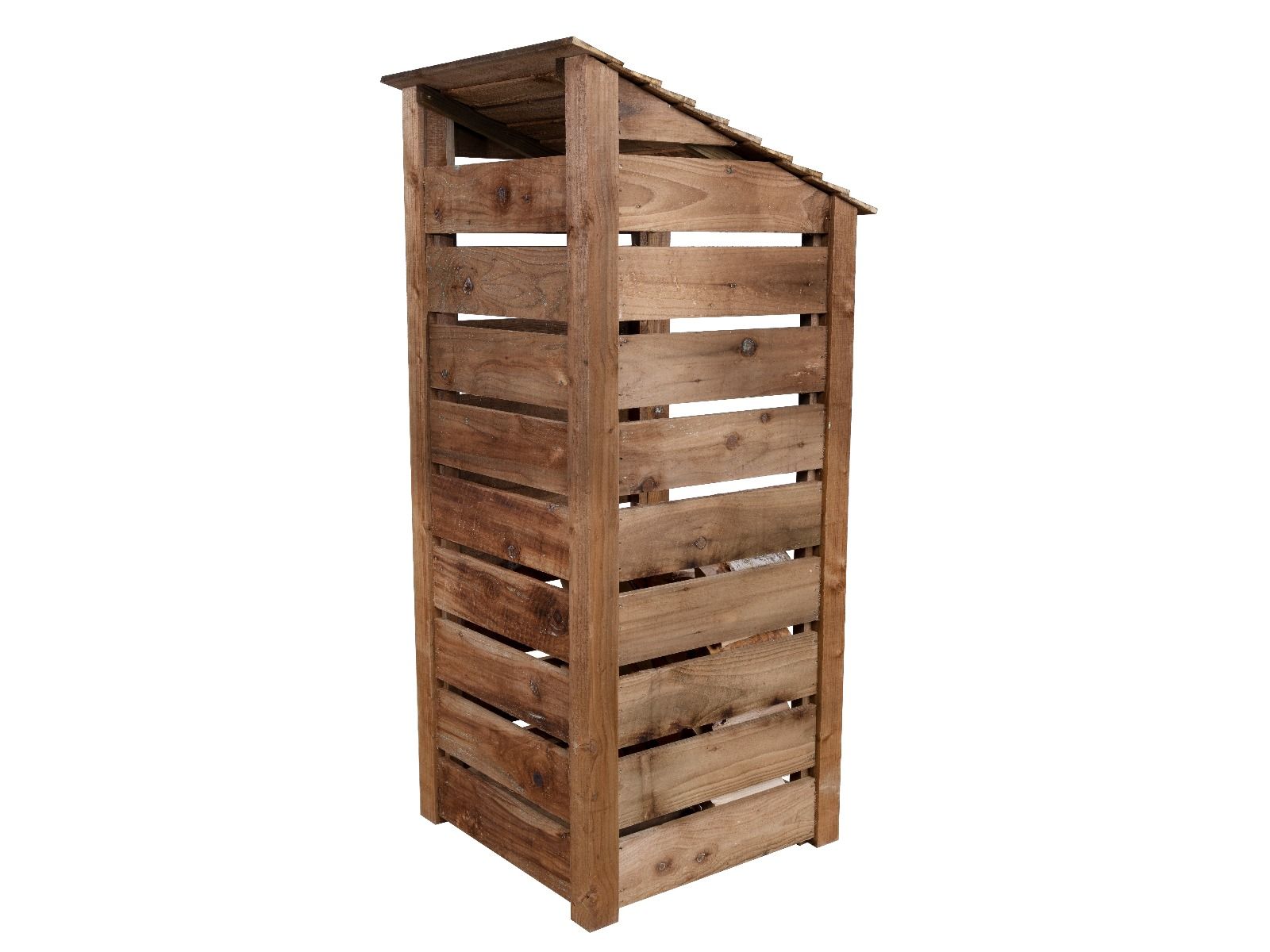 Slatted Wooden Log Store With Door W-79cm, H-126cm or 180cm, D-88cm - Brown Finish