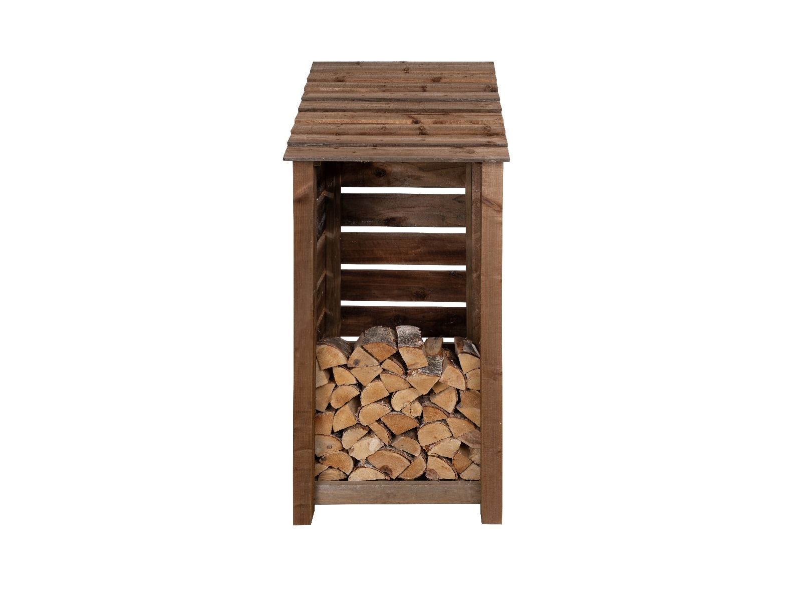 Slatted wooden log store W-79cm, H-126cm or 180cm, D-88cm - Brown Finish
