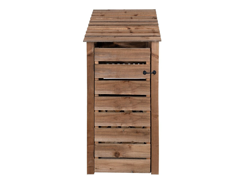 Slatted Wooden Log Store With Door W-79cm, H-126cm or 180cm, D-88cm - Brown Finish