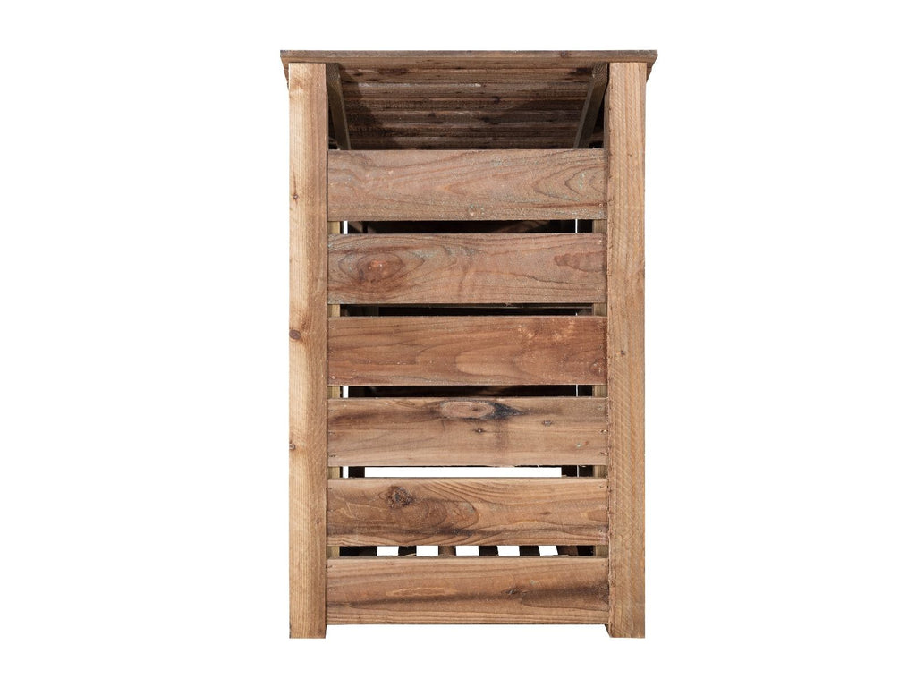 Slatted Wooden Log Store With Shelf W-79cm, H-126cm or 180cm, D-88cm - Brown Finish