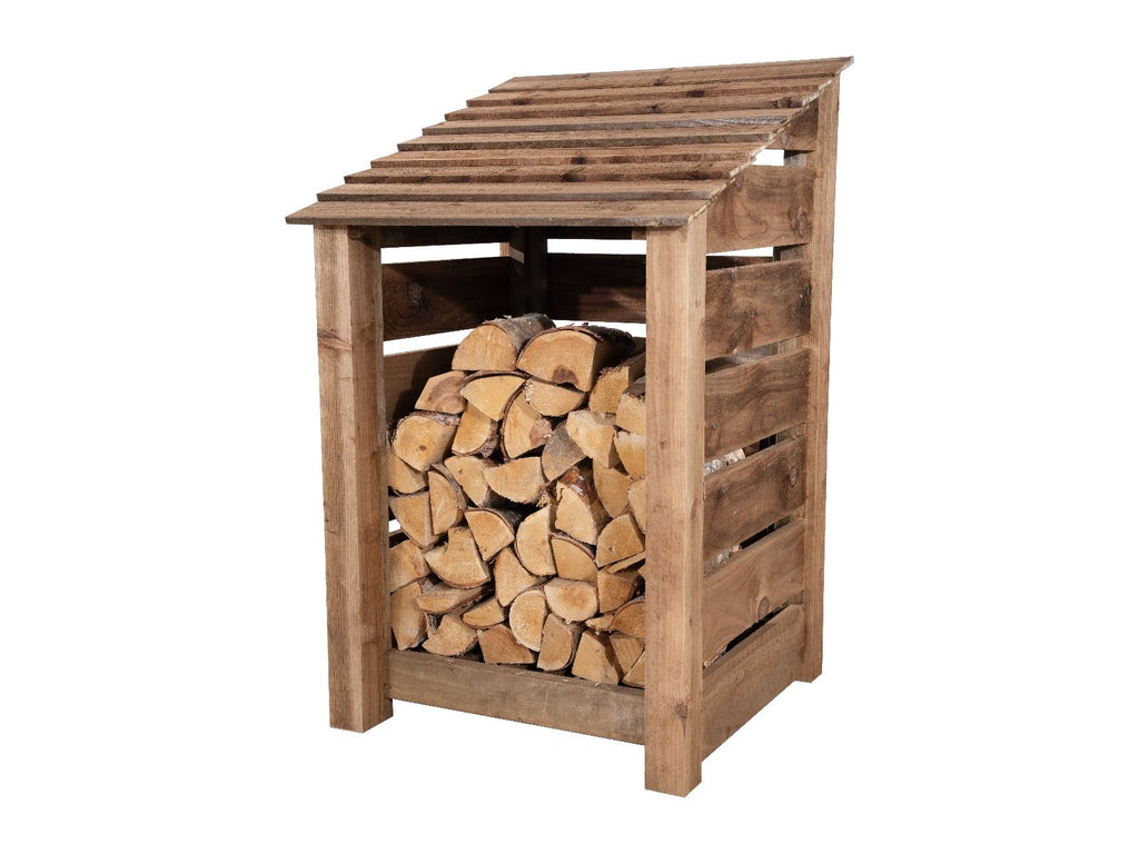 Slatted wooden log store W-79cm, H-126cm or 180cm, D-88cm - Brown Finish