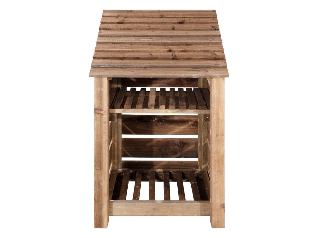 Slatted Wooden Log Store With Shelf W-79cm, H-126cm or 180cm, D-88cm - Brown Finish