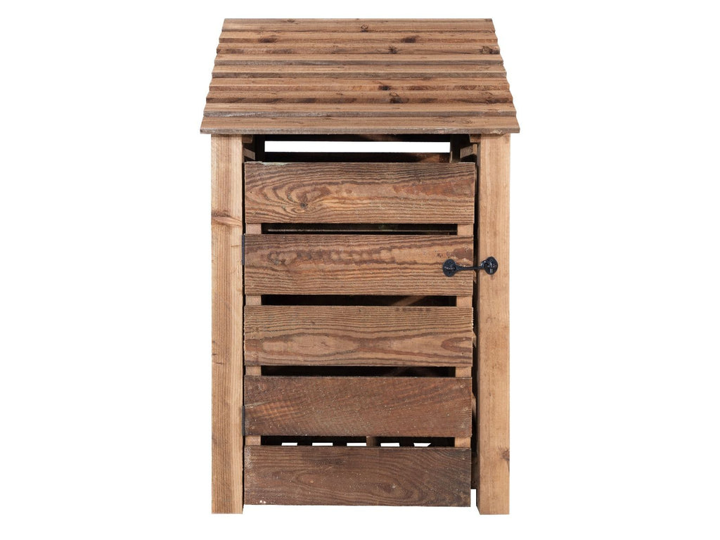 Slatted Wooden Log Store With Door and Shelf W-79cm, H-126cm or 180cm, D-88cm - Brown Finish