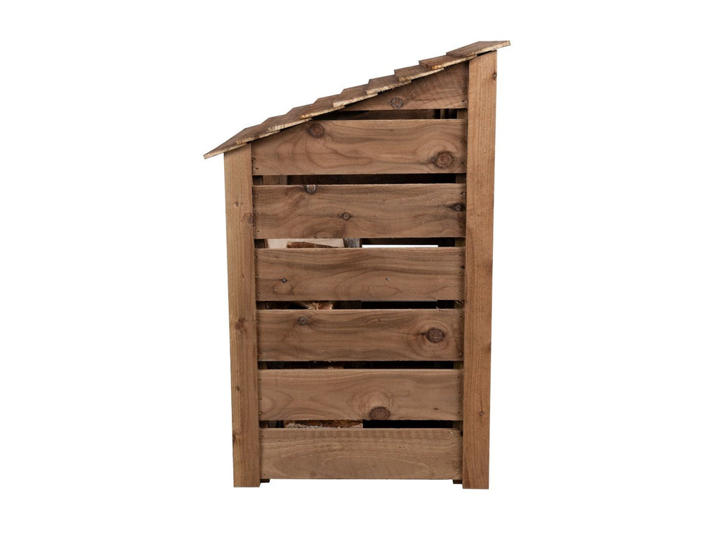 Slatted Wooden Log Store with Shelf W-99cm, H-126cm or 180cm, D-88cm - Brown Finish