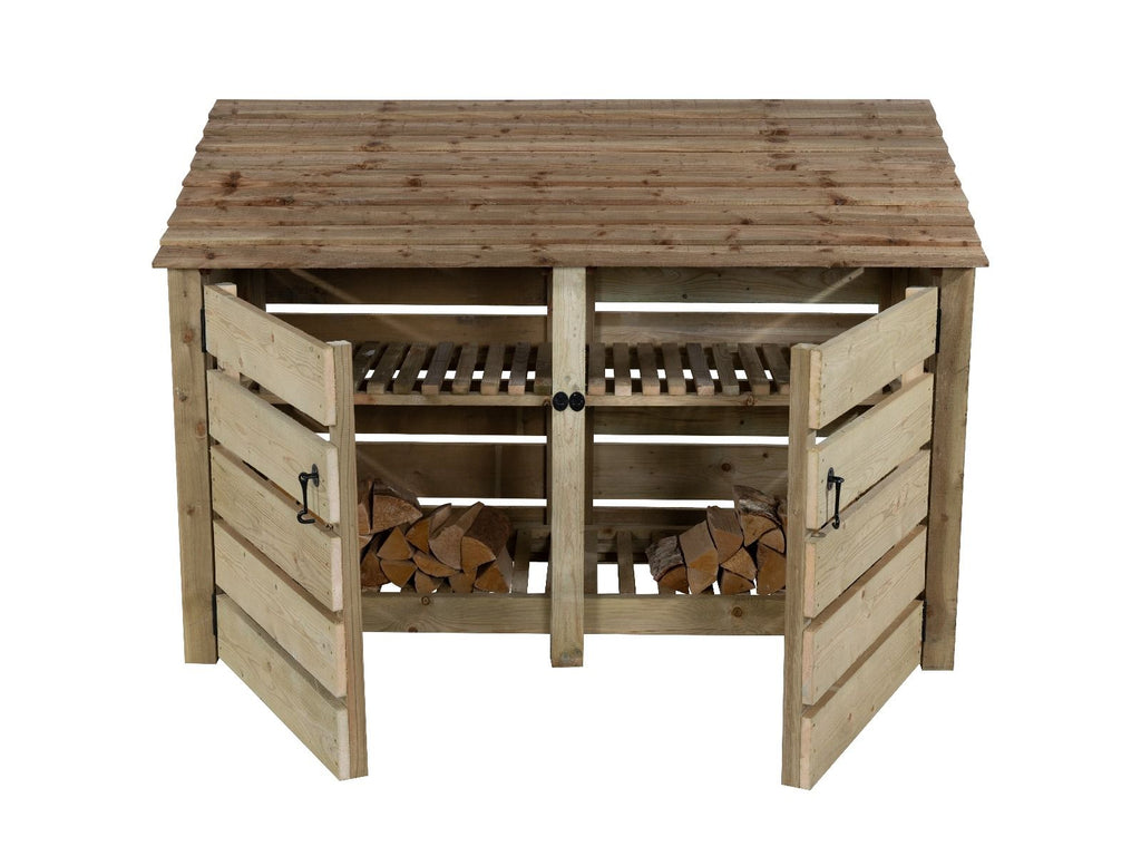 Slatted Wooden Log Store with Doors And Shelf W-187cm, H-126cm or 180cm, D-88cm