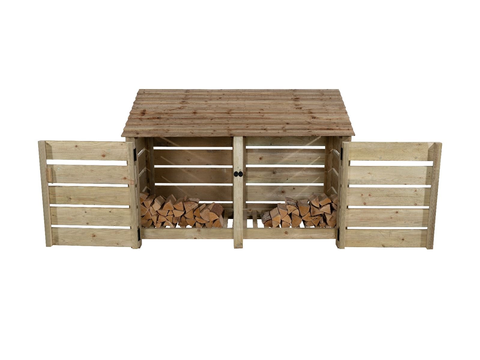 Slatted Wooden Log Store with Doors W-187cm, H-126cm or 180cm, D-88cm