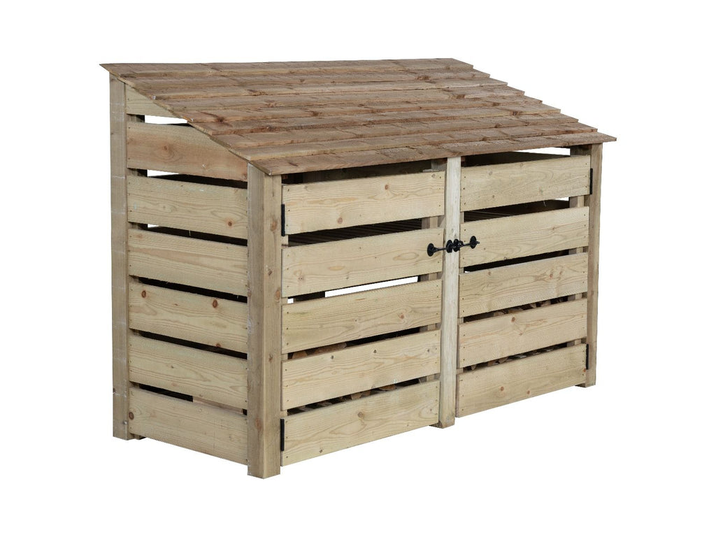 Slatted Wooden Log Store with Doors And Shelf W-187cm, H-126cm or 180cm, D-88cm