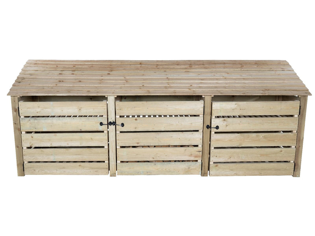 Slatted Wooden Log Store with Doors and Shelf W-335cm, H-126cm or 180cm, D-88cm