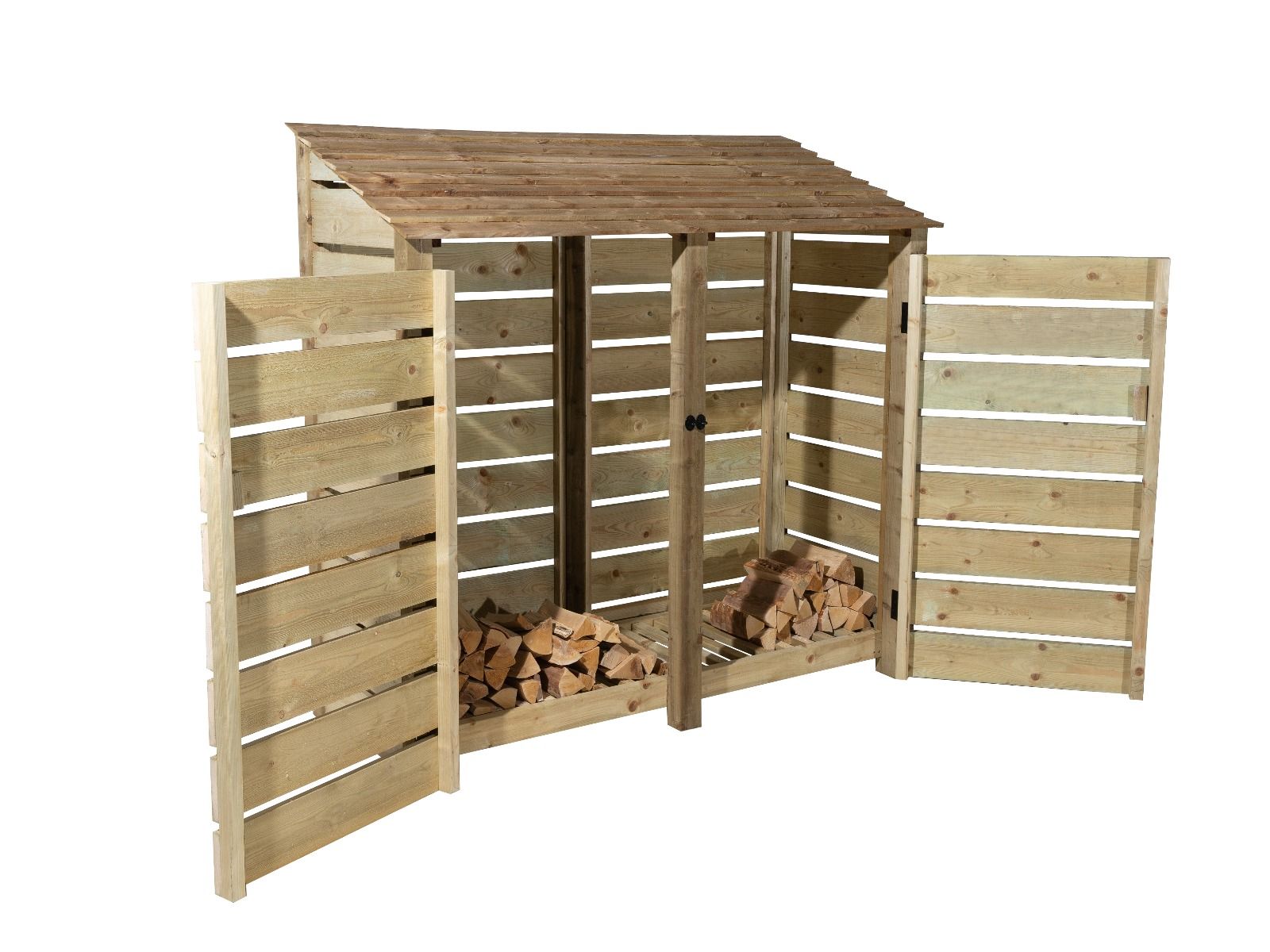 Slatted Wooden Log Store with Doors W-187cm, H-126cm or 180cm, D-88cm