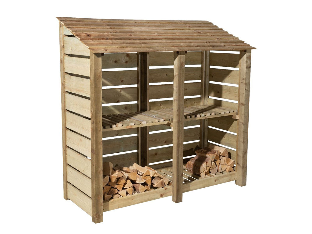 Slatted Wooden Log Store with Shelf W-187cm, H-126cm or 180cm, D-88cm